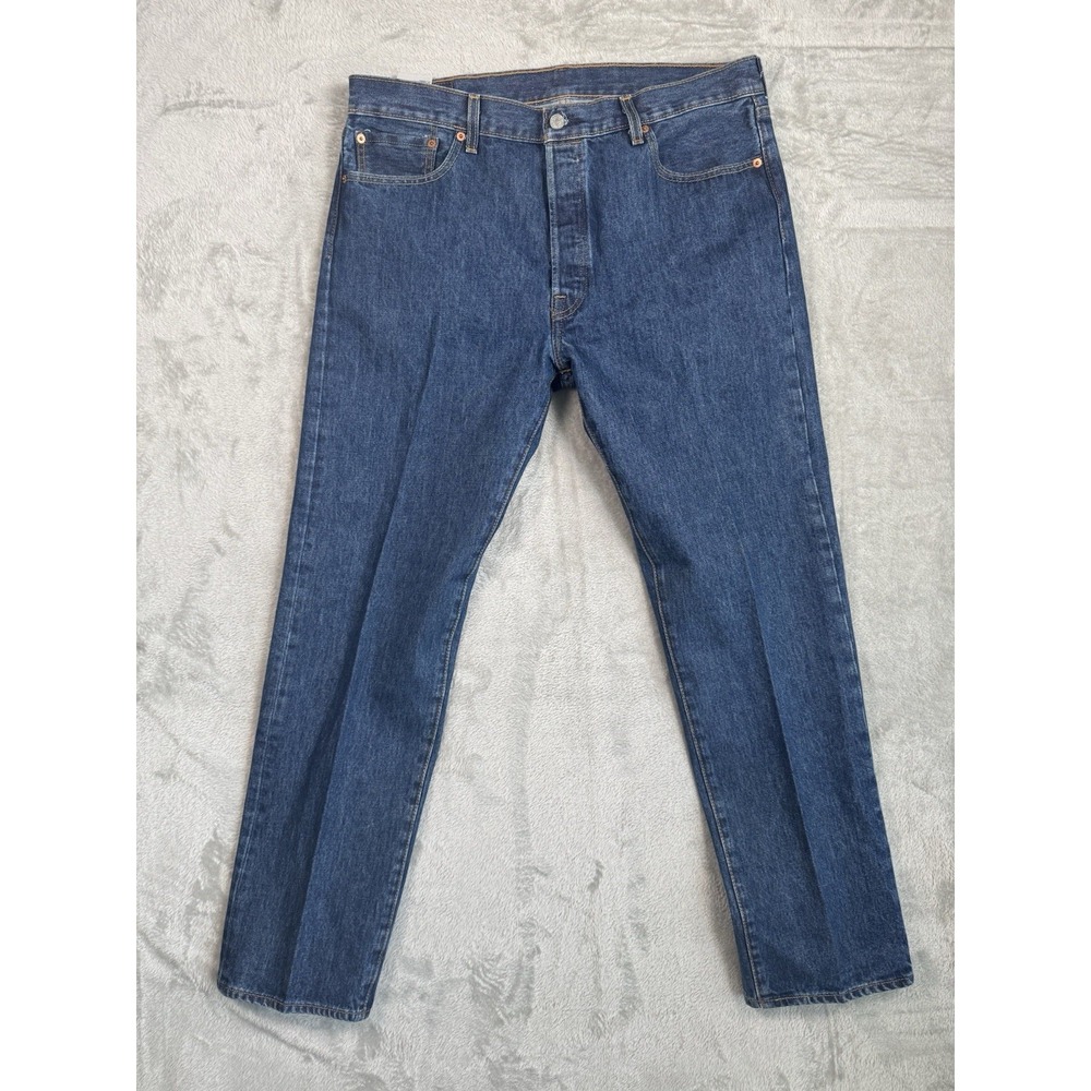 Levis 501 Jeans Mens 36x32 Blue Button Fly Dark Wash Denim Straight Casual
